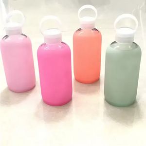 Colorido 16 oz 500 ml Botella de agua de vidrio Vidrio Hermoso regalo Mujeres Botellas de agua con funda protectora de silicona Tour Camp Cup Vaso sxaug08