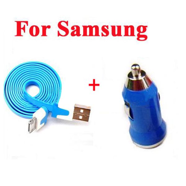 Câble de données de synchronisation micro USB coloré 2in1 Noddle + chargeur de voiture mini USB pour téléphone portable Samsung HTC - Qualité A +