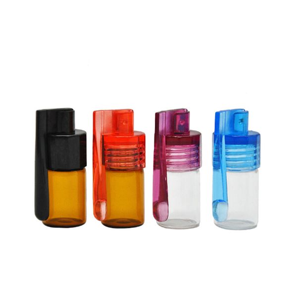 Colorful 36 mm 51 mm Taille de voyage en plastique acrylique bouteille de snorter distributeur de boîtier de flacon en verre avec cuillère JL1854