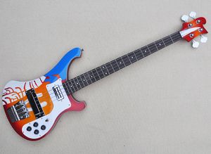 Guitare basse électrique Ricken 4003 colorée à 4 cordes avec pickguard blanc, touche en palissandre