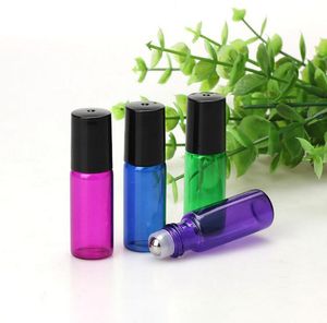 Bouteilles en verre colorées à rouleaux de 5 ml Parfum Parfum Huile Essentielle Bouteilles vides 5 ml Roll-On Black Roller Cap Bouteille DHL Livraison gratuite