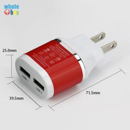 Kleurrijke 5V 2A Dual USB EU Plug Wall Charger Home Travel Power Adapter Cargador de Celular voor Android Telefoon 100 stks