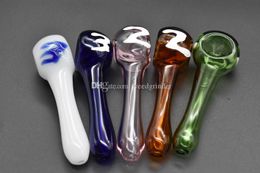 colorful 96mm Newest glass tobacco smoking pipe cheap protable mini glass spoon hand pipe with number