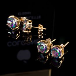 Colorido AAA Cubic Zirconia Diseñador Pendientes Stud 6mm 8mm Cobre Corte redondo Multi Oro Plata Joyería Para Mujeres Fiesta Boda Compromiso Moda Pendiente Regalo