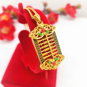 Coloré Abacus Pendentif Chaîne Collier Or Jaune 18K Rempli Style Unique Jolies Femmes Fille Bijoux Cadeau