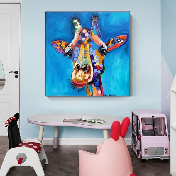 Póster de animales abstractos coloridos, pintura al óleo impresa en lienzo, cuchillo, pinturas de jirafa, decoración moderna para habitación de niños, imágenes artísticas de pared