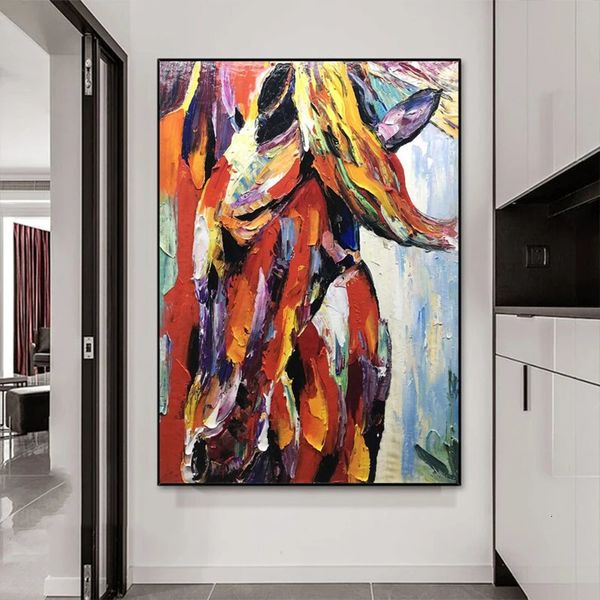 Peinture sur toile de cheval abstraite colorée, affiches et imprimés Nimal, Art moderne, décoration faite à la main, décor de salon pour la maison, 240327