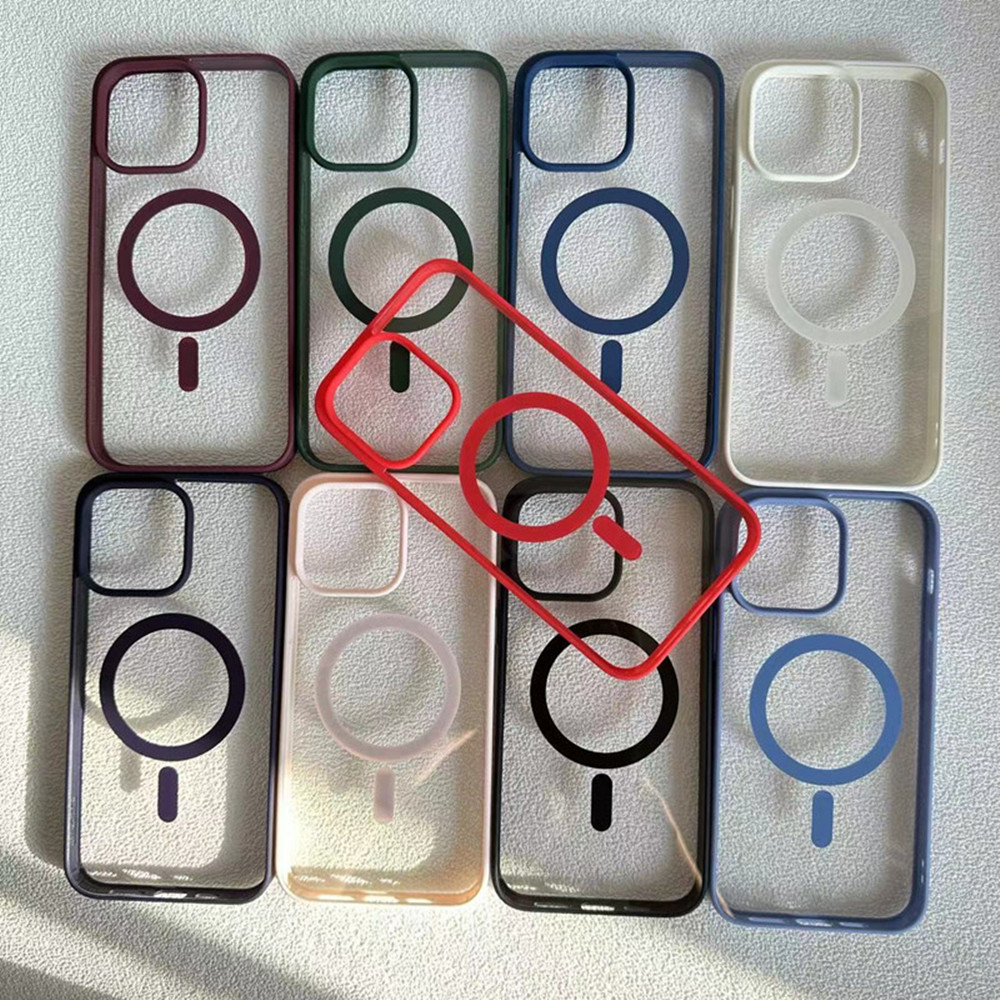 Coque de téléphone en acrylique coloré pour iPhone 15 Pro Max 14 13 12 11, couverture rigide avec chargement magnétique sans fil, résistante aux chocs et aux chutes