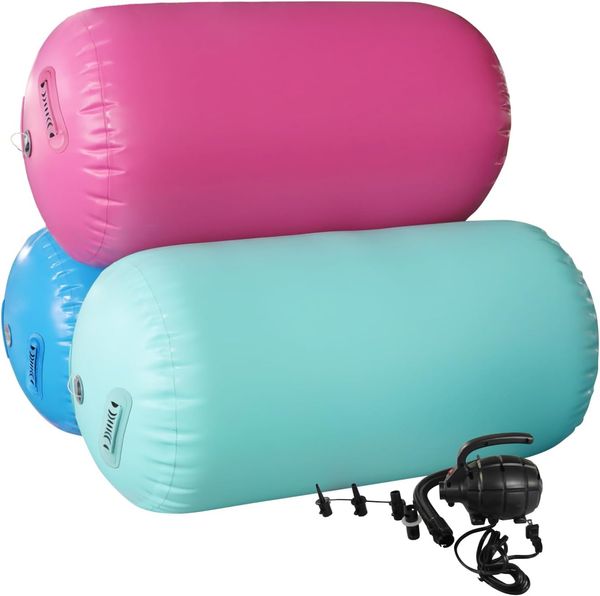 Colchoneta inflable hermética colorida para gimnasia, rollos de aire, rodillo de entrenamiento, estera de aire, cilindro de pista de barril, Fitness