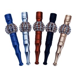 Coloridos tubos de aleación de aluminio Diamante redondo Bola decorativa Portátil Extraíble Hierba seca Colector de tabaco Taster Bat One Hitter Fumar Cigarrillo Titular DHL