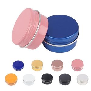 Estuche de aluminio colorido Bálsamo labial redondo Contenedores de tarro de almacenamiento con tapa de rosca para bálsamo labial, cosméticos, velas o té 9 colores Wglfm