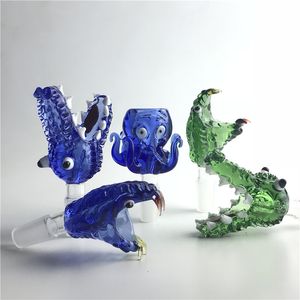 Bol de bong en verre animal coloré avec narguilé 14mm 18mm mâle épais Pyrex vert bleu serpent poulpe crocodile fumer des conduites d'eau bols de tabac aux herbes