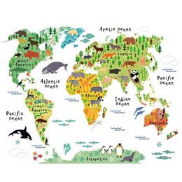 Coloré Animal Carte Du Monde Vinyle Sticker Mural Pour Enfants Chambre Décor À La Maison 3D Stickers créatif Pegatinas De Pared Salon Autocollants 220727