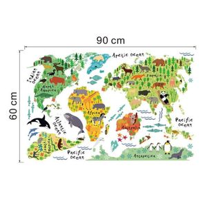 Autocollant mural coloré carte du monde Animal, pour chambre d'enfants, décoration De maison, décalcomanies 3D créatives Pegatinas De Pared Living StickersReliver1012068