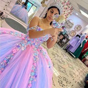 Handmade Flowers Quinceanera Dresses 2024 - Colorful Glitter Ball Gown Prom Gowns for Sweet 15 16 Girls Birthday Party