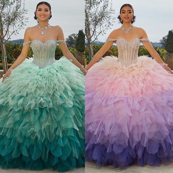 Robe De bal colorée Quinceanera robes à volants à plusieurs niveaux perles femmes douce 16 Robe De soirée formelle robes De soirée élégantes robes De bal