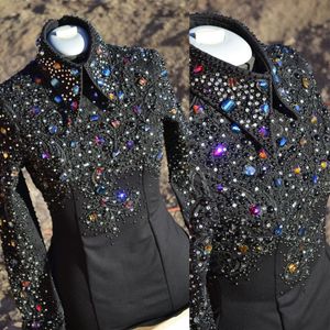 Robe en dentelle à perles colorées pour femmes, manches longues, Blazer Long pour mère de la mariée, sur mesure, une veste