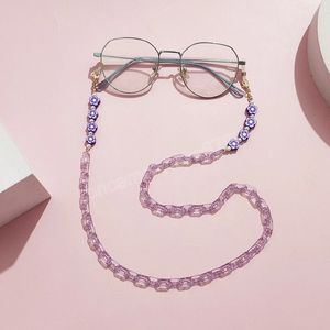 Collier de perles colorées et de fleurs, chaîne de lunettes, porte-lunettes de soleil, lanière pour femmes et filles