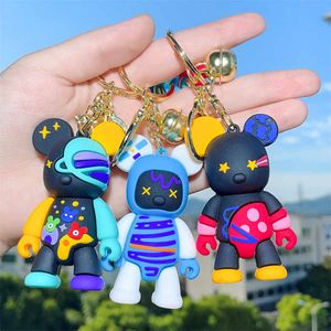 LLavero de goma suave con figura de oso y bebé colorido, llavero con figura de acción en forma de anime 3d personalizado para accesorios de bolso