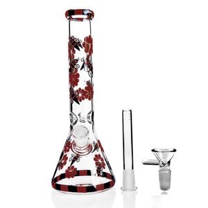 Kleurrijk bijenpatroon Hoge glazen bongs Beaker Base Bong Waterpijpen Downstem Perc Bubbler Water Bongs Chicha Hookahs Dab Rigs 14mm Bowl FY2341