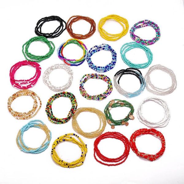 Cadenas coloridas para el vientre, cuentas de arroz, múltiples capas, eslabones de cintura hechos a mano, Bikini, joyería para el cuerpo, cuentas de cadena, venta al por mayor