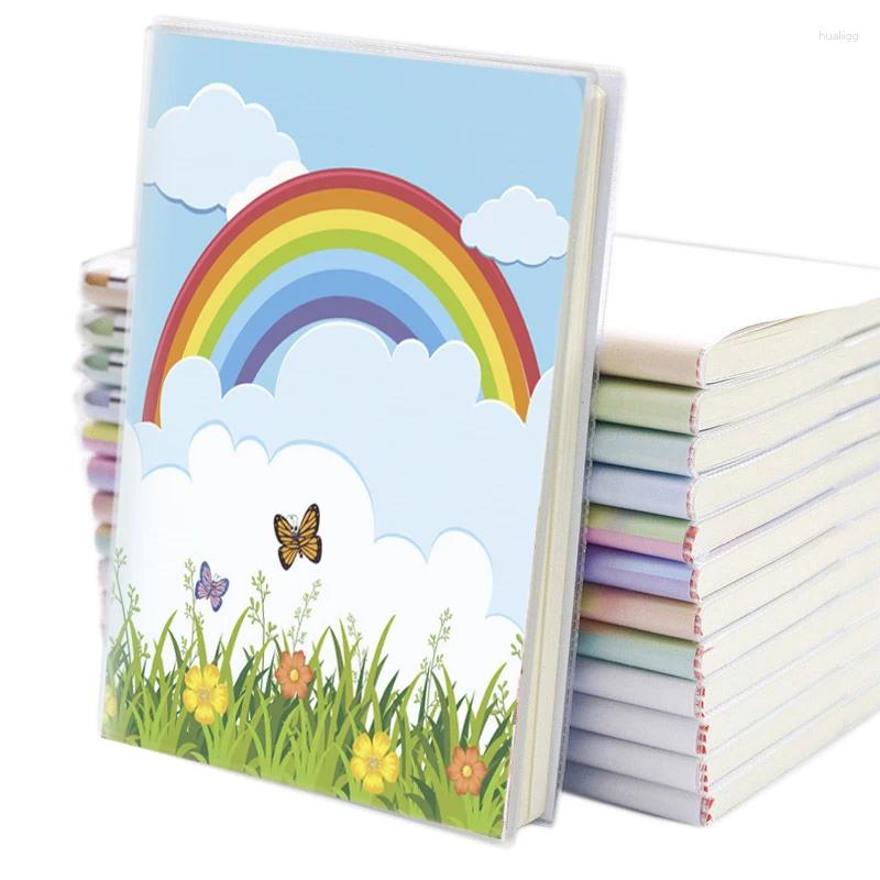 Colorful Belt Rainbow Writing Notebook Plant Flowers Chrysanthemum Strawberry Cover Sun Blue Sky Cloud Space Notepad Rosalind