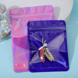 Kleurrijke blauwe en roze ritssluiting Holografische sieraden Pakbakken Platte bodem ritssluiting Verschillende regenboog Geschenktakken