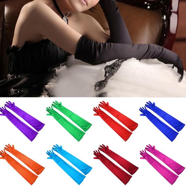 Gants longs de mariée colorés pour femmes, gants formels de soirée, mitaines en Satin pour spectacle sur scène