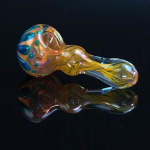 Tubos de humo de vidrio colorido Tubos de mano de rayas brillantes Forma de cuchara con patrón de hojas de 9,5 cm