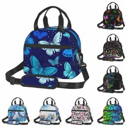 Kleurrijke Vlinders Geïsoleerde Lunchtas Herbruikbare Bento Bag Thermische Lunchbox met Schouderband voor Vrouwen Schoolwerk Picknick K3Gq #