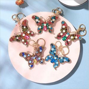 LLavero de cristal de mariposa de colores, llavero de Metal con diamantes de imitación brillantes para bolso de mujer, accesorios colgantes, joyería Steampunk