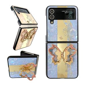 Support incrusté de diamants papillon coloré étuis de téléphone portable designer Bling pour Z flip 3 4 plis 3 4 sacs de couverture