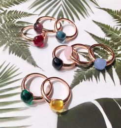 Colorido caramelo facetado cuadrado cristal Nudo anillo pequeño diseño Micro piedras de circón para mujer joyería de fiesta Y07238714470
