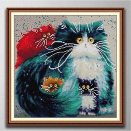 Kleurrijke kat Handgemaakte Kruissteek Ambachtelijke Gereedschappen Borduren Handwerken sets geteld print op canvas DMC 14CT 11CT248v