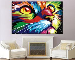 Tête de chat colorée, Kits de peinture par numéros, peinture acrylique sur toile, tableau d'art mural moderne pour décoration de maison, 3653503