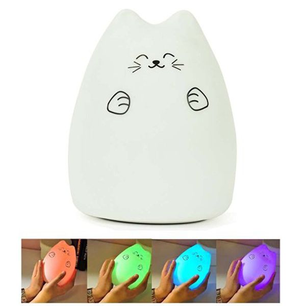 Chat coloré Silicone LED veilleuse Rechargeable capteur tactile lumière 2 Modes enfants mignon lampe de nuit chambre lumière télécommande