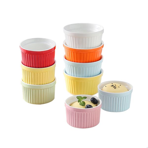 Ramekins de soufflé de cerámica de colores, molde para pastel de pudín de 5oz, platos para hornear, taza de crema brulée, cuenco para helado de yogur, utensilios para horno de huevo guisado