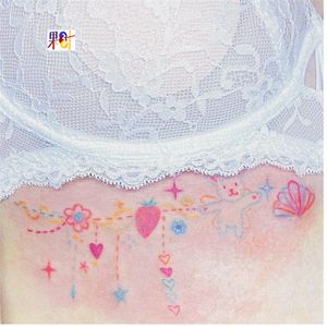 Cadena colorida tatuaje falso tatuaje temporal impermeable para mujeres dibujos animados borlas brazo anillo arte tatuaje Festival lindo tatuaje pegatinas