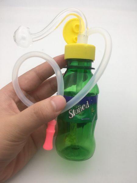 Mini botella de bebida de plástico de viaje protable barato Bong Tubería de agua Plataformas de aceite Tubería de agua para fumar