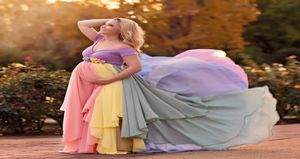 Robes de maternité en mousseline de soie colorées pour séance photo avec manches courtes robe enceinte hors de l'épaule robe Maxi sur mesure 6848526