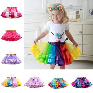 Kleurrijke kinderen tutu rok met voering prinses rok mesh regenboog rokken voor meisjeszc1162