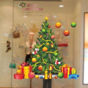 Autocollants muraux colorés d'arbre de noël, boîtes cadeaux pour fenêtre, autocollant en verre, Design artistique pour salon, décoration de la maison, sparadrap muraux