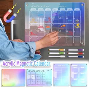 Calendrier magnétique en acrylique transparent coloré pour réfrigérateur, planificateur magnétique pour réfrigérateur, calendrier hebdomadaire et mensuel, liste de choses à faire 240113