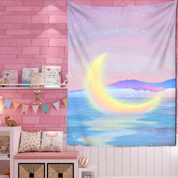 Nuages colorés Ciel Étoilé Tapisserie Univers Tenture Chambre D'enfant Dortoir Art Maison Psychédélique Kawaii Décor Mural J220804