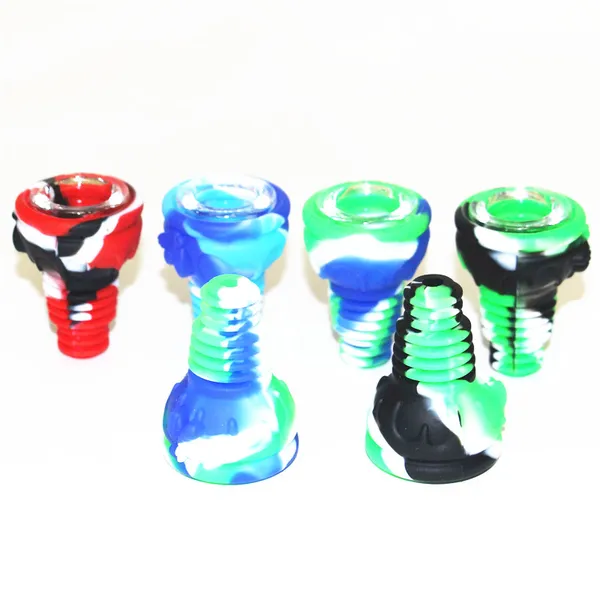 Coloré Cool Silicone Multifonction 14MM 18MM Joint Mâle Convertir Verre Trou Filtre Bol Sec Herbe Tabac Huile Rigs Fumer Bong Vers Le Bas Conteneur De Tige