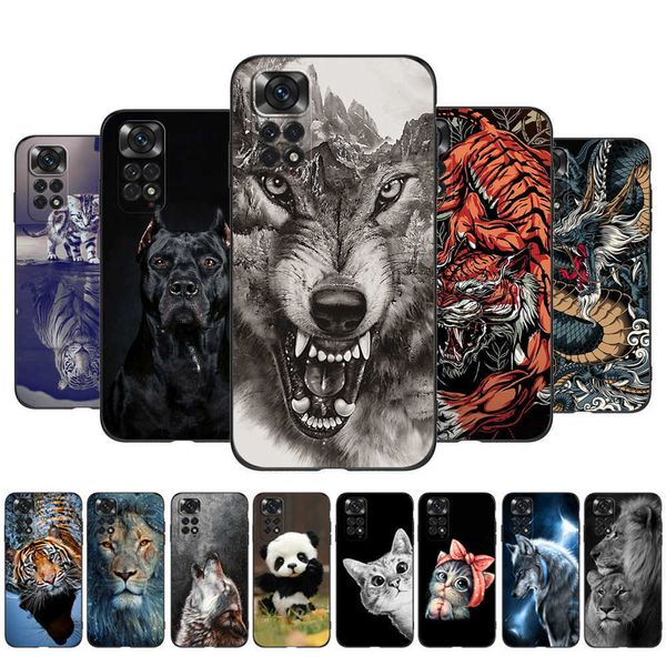 Pour Xiaomi Redmi Note 11 Pro 4G 5G Plus Global Case Red Mi Note11 Pro + Couverture de téléphone Noir Tpu Lion Loup Tigre Dragon