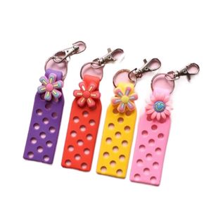 Porte-clés Croc coloré bracelets en silicone couleur bonbon plaque de porte-clés réglable à la machine pour breloques femmes enfant cadeau peut correspondre à la fleur de la chaussure