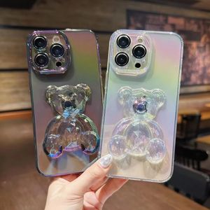 Coque de téléphone ours en cristal coloré, pour iPhone14ProMax 14Pro 14 13ProMAX avec filet anti-poussière