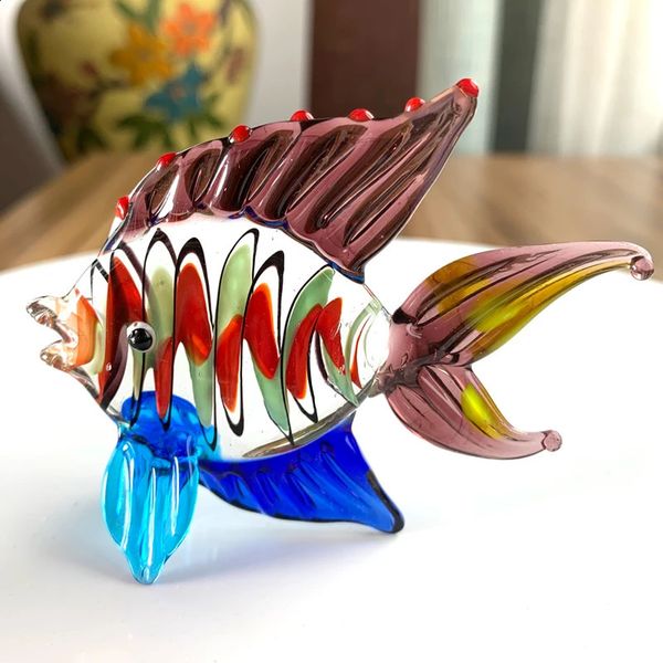 Figurines d'animaux de poisson clown en verre de cristal coloré, sculpture miniature soufflée à la main, accessoires de décoration pour la maison, cadeau de noël 240314