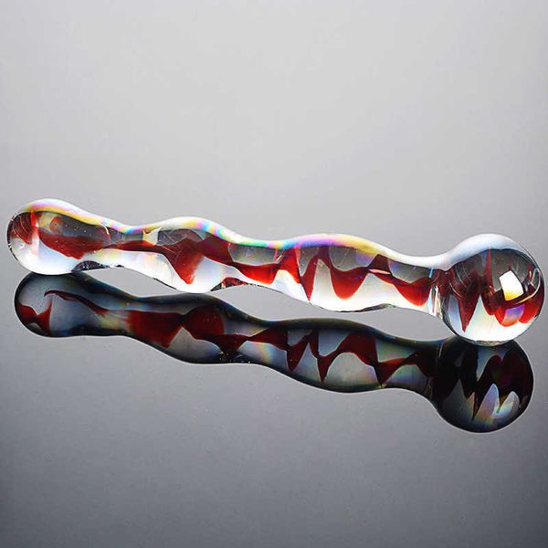 Colorido cristal Pyrex Glass Dildo Anal Beads Ball Butt Plug Masturbación Artificial Pene Dildo Adultos Juguetes sexuales para mujeres Gay X0503